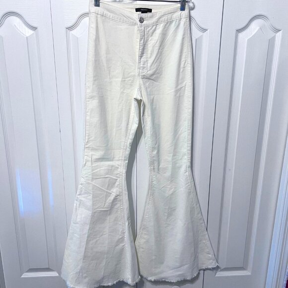 Forever 21-NWT-Small-Velvety Distressed Hippie Fringed High Waist Bell Bottom - Picture 2 of 16